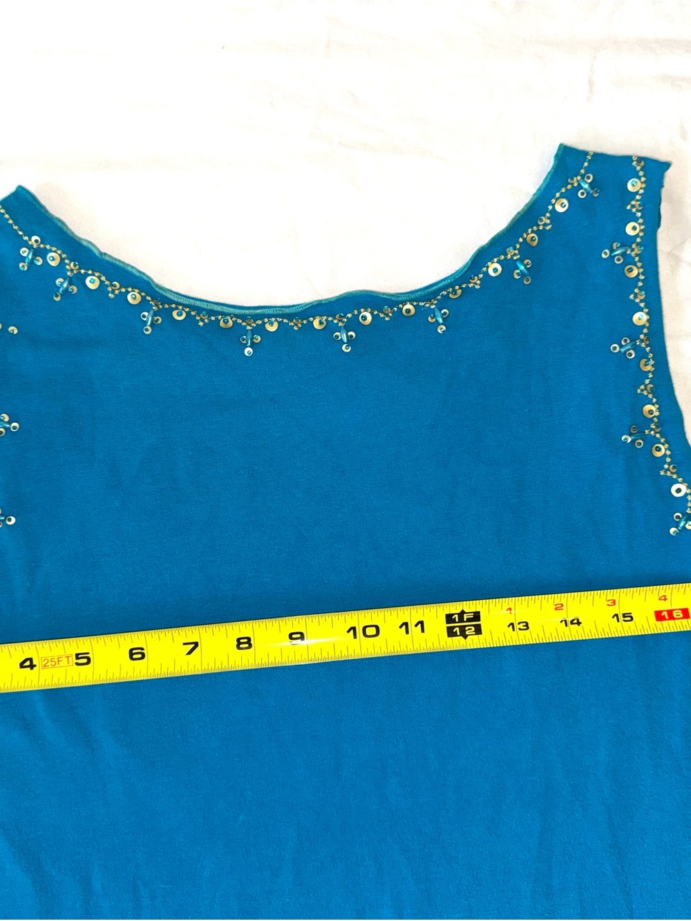 Vintage 90s Liz Claiborne Turquoise Blue Embellished Tank Top - XL - Picture 6 of 11